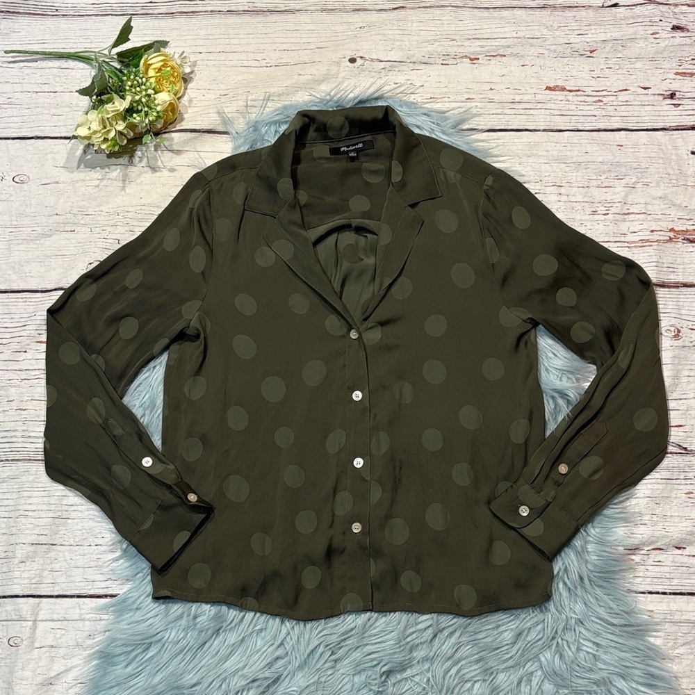 Madewell Emerald Green Jacquard Dot Pajama Shirt